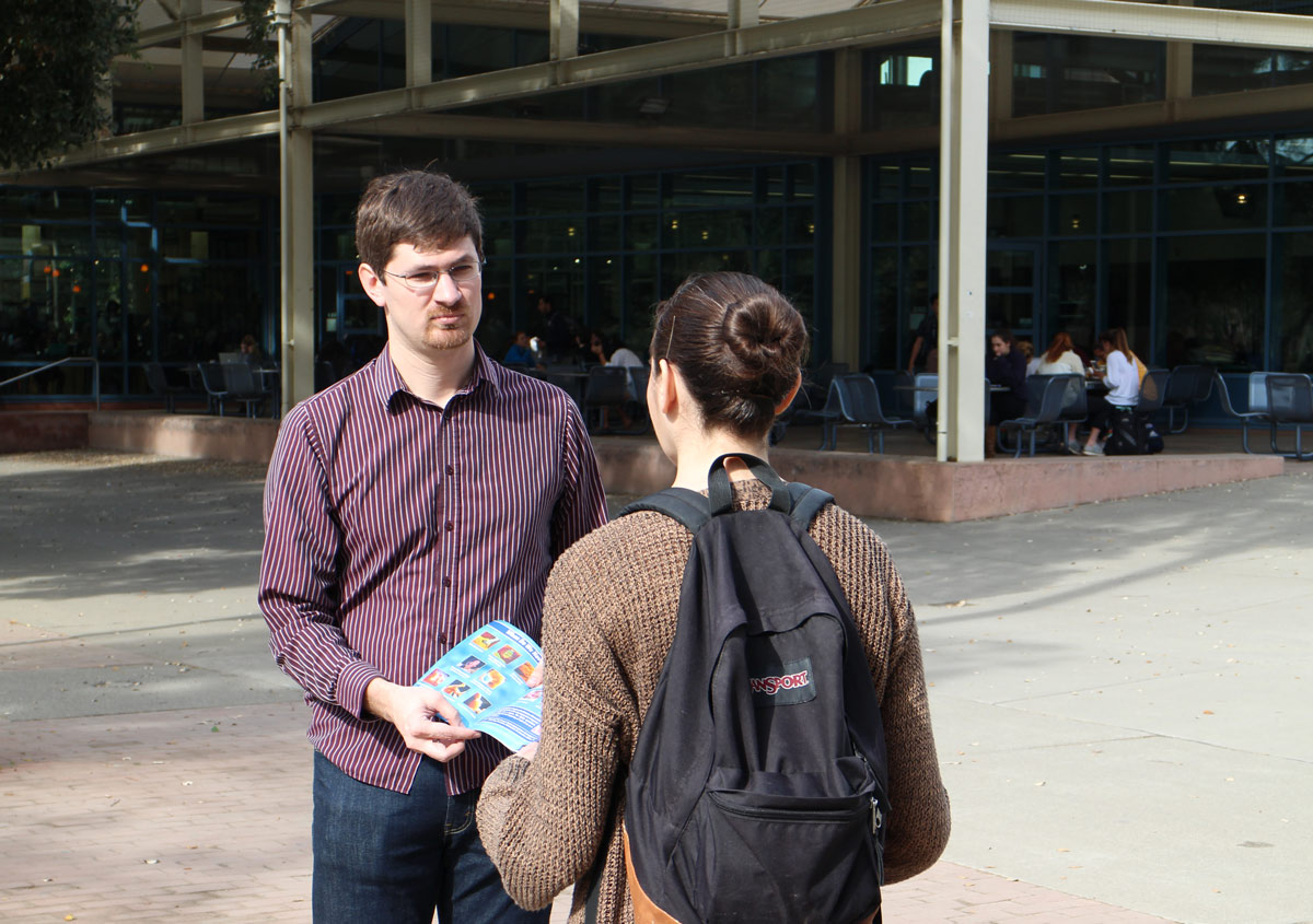 Timothy allows a student to have a "thinking pause" at UC Davis.