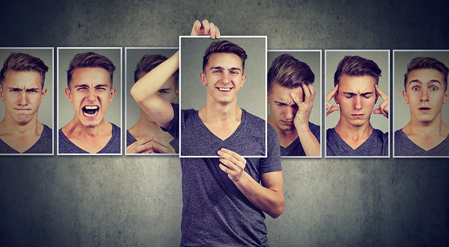 Image: Man choosing from multiple face options.